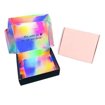 China Recyclable Custom Size Single Pink / Black Corrugated Jewelery Holographic Mailer Box With Logo Printing for sale