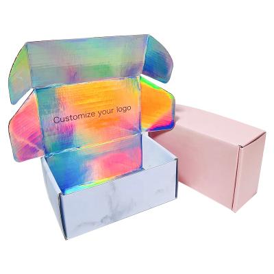 China Recyclable Simple White Marble Holographic Colored Corrugated Shipping Corrugated Shipping Boxes Skin Care Jewelry Customized Packaging Mailing Box for sale