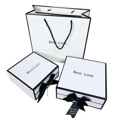 China Customized Eco Friendly Recyclable A4 White Cardboard Paper Jewelry Packaging Box And Bag Set For Gifts Wedding Ring for sale