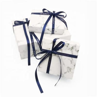 China Recyclable White Paper Marble Packaging Custom Jewelry Gift Boxes With Ribbon for sale