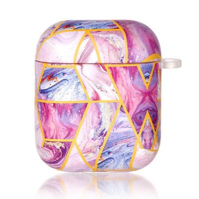 China Sale Eco-friendly material whole fashion gold electroplating marble for airpods case marble UV printing case for airpods 1/2 for sale