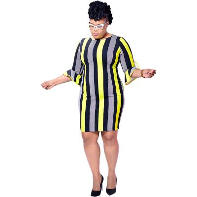 China Anti-static fashion new style plus size women stripe dress ruffle sleeve ladies dress skirt suit for sale