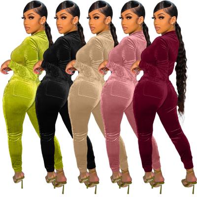 China 2021 Fall QUICK DRY Long Sleeve 2 Piece Sport Casual Solid Colors Velvet Two Piece Pants Set Tracksuit Women for sale