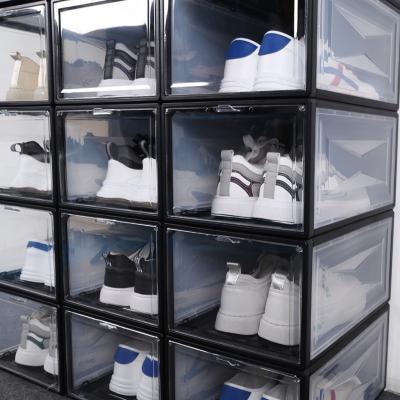 China Plastic Clear Shoe Casual Storage Box Organizer Front Open Stackable Home Shoe Collapsible Shoe Box for sale