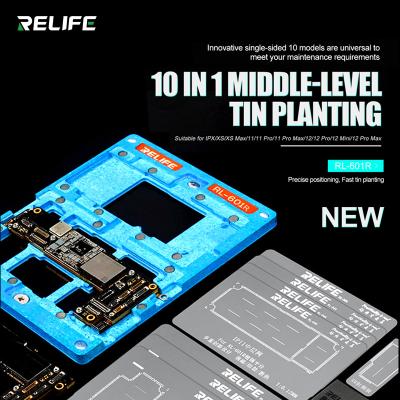 China BGA Stencil for iPhone RELIFE 10 IN 1 BGA Reballing Platform for IPhone X/XS/11/11 Pro/12 pro Max Motherboard Middle-Level Tin Planting with Stencil for sale