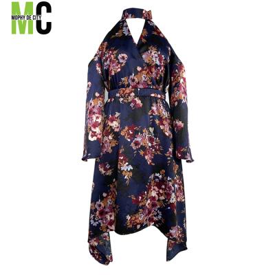 China WOMEN'S CASUAL SUIT WHOLESALE breathable SPRINGS SUMMER OFF THE SHOULDER DRESS PRINTED SATIN DRESSES for sale