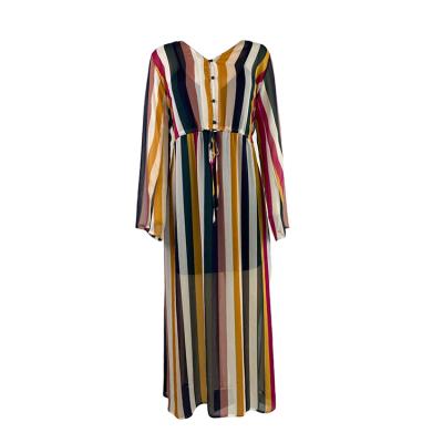 China 2020 WOMEN'S MAXI DRESS breathable breathable SUIT SUMMER CASUAL PRINTED STRIPE CHIFFON DRESSES for sale