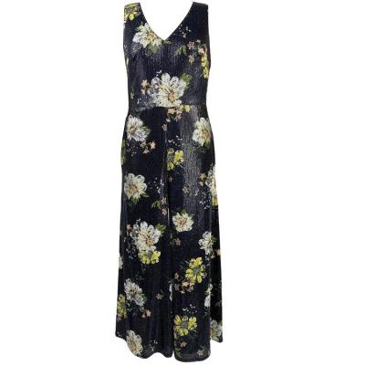 China LAST WOMEN MAX SLEEVES anti-static FLORAL PRINT SEQUIN SKIRT PARTY WHOLESALE V-NECK EQUIPING JUMPSUITS for sale