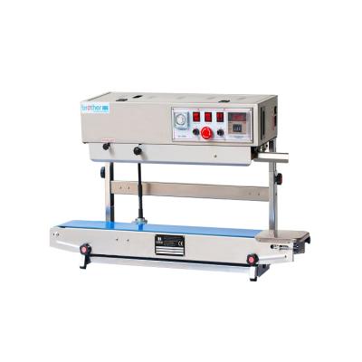 China Food Brother FRD1000LW Continuous Vertical Solid Ink EXP Date Printing Plastic Bag Film Heating Sealer Sealing Machine for sale