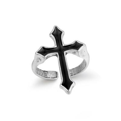 China Amazon Hot Selling Vintage Black Big Cross Open Ring Men's Metal Color Trendy Gothic Ring For Women Party Jewelry for sale