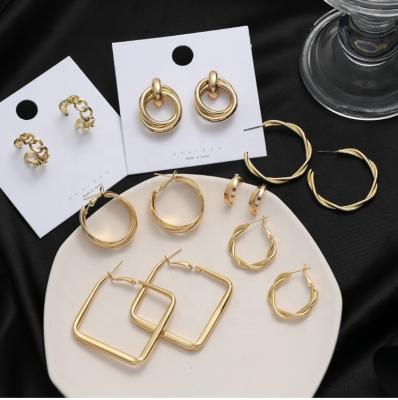 China Hot Selling Amazon Metal Needle 925 US European Metal Geometry Big Earstud Women Fashion Retro Earrings Simple Silver Circle Earrings for sale