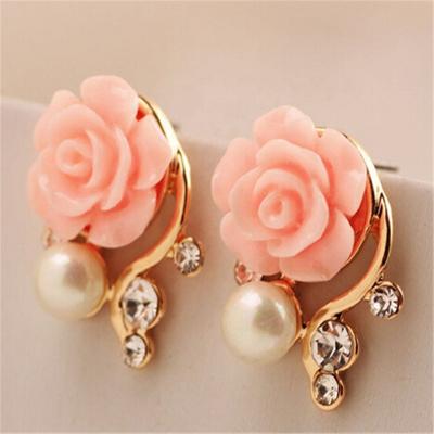 China New Trendy Jewelry Brand Design Alloy Rose Pearl Stud Earrings For Women for sale