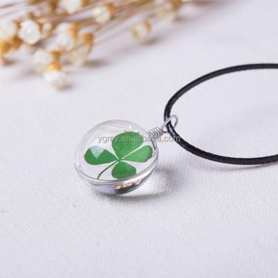 China Trendy Clover Necklace Long Crystal Glass Ball Band Leather Chain Pendant Necklaces Women Lucky Wish Locket Jewelry for sale