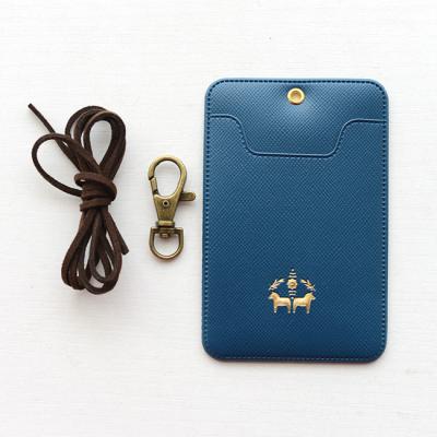 China Business Card Holder Men Women PU Neck Strap Bus ID Holders Candy Leather Color for sale