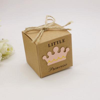 China Wedding Favors and Little Gifts Prince Princess Square Crown Kraft Baby Shower Candy Box Party Gift Box Kids Paper Kids Birthday Favors Box for sale