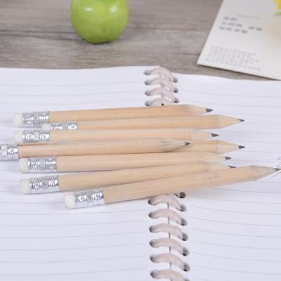 China Eco-friendly mini size HB simple wooden pencil with eraser log pencil sharpener short pencil for kids and children for sale