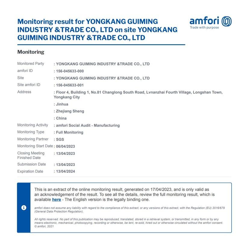 BSCI - Yongkang Guiming Industry And Trade Co., Ltd.