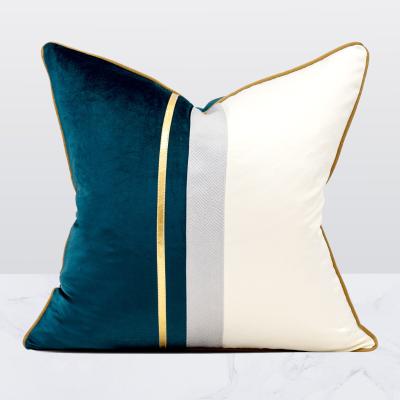 China Modern Luxury Green Teal White Gold Leather Canvas Nondisposable Tile Velvet Cushion Covers 20 x 20 Inches for sale