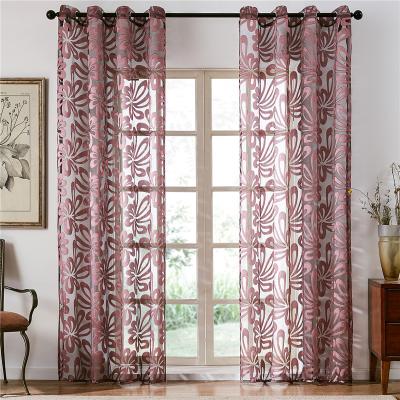 China Living Room Beige Ready Made Modern Decorative Floral Jacquard Blackout 100% Sheer Polyester Curtains 84 Inches for sale