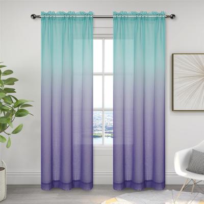 China Nordic Light Blue Sheer Blackout 100 Polyester Home Organza Rainbow Voile Curtains 84 Inches for sale