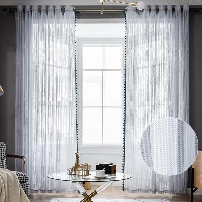 China Blackout Wholesale Sheer Gray Window Macrame Lace Semi Tulle Curtains Ready Made With Tassel For Home for sale