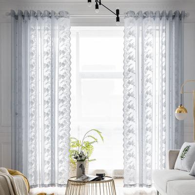 China Blackout Size Cheap Modern Custom Window Jacquard Floral Lace Chain Knitted Eyelet Sheer Curtains For Living Room for sale