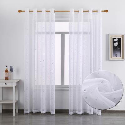 China Blackout Color Small Star Profile Polyester Window Home Window White Office Decor Sheer Curtains Jiaohui Tulle For Amazon for sale