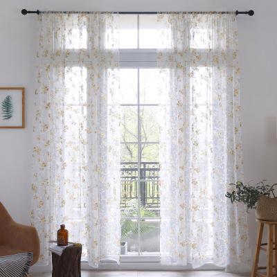 China Blackout Jiaohui Yellow Floral Custom Size Window Cortinas Sheer Printed Curtains For Living Room for sale