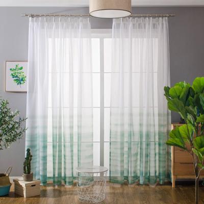 China Sheer Curtains Blackout Fancy Emerald Green Water Printed Sheer Voile Curtain In Living Room Modern Window for sale