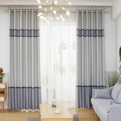 China Wholesale Cheap Blue Blackout Gray Striped Printing Blackout Curtains Modern Living Room Window for sale