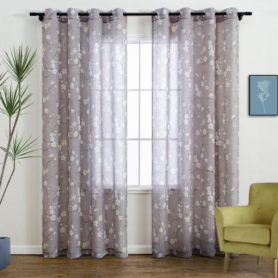 China Wholesale Purple Color Tulle Bedroom Window Blackout Floral Printed Modern Design Living Room Sheer Curtains Blackout for sale