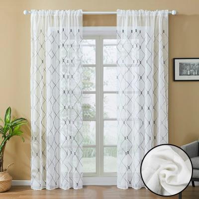 China Cheap Sheer Tulle Embroidery Blackout Modern Design Geometric Pattern Drapes Curtains For Window for sale