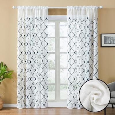 China Blackout Customized Cheap Modern Geometric Window Embroidered Sheers Curtains Drapes For Living Room for sale