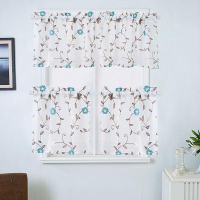 China Custom Blackout Modern Floral Embroidery Voile Sheer Waist Kitchen Window Curtains Drapes for sale