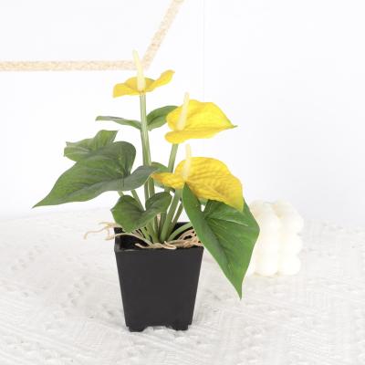 China Modern Anthurium PVC Real Touch Plant 3 Artificial Flowers Bonsai For Home Decoration for sale