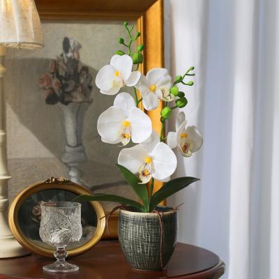 China Artificial fabric rubber orchid flowers with plastic pot orchid pots phalaenopsis orchid plants for decor for sale