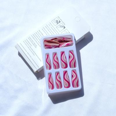 China French Dramatic Line Wholesale Custom Various Design Reuse Removable Color Long Press On Nails For Women for sale