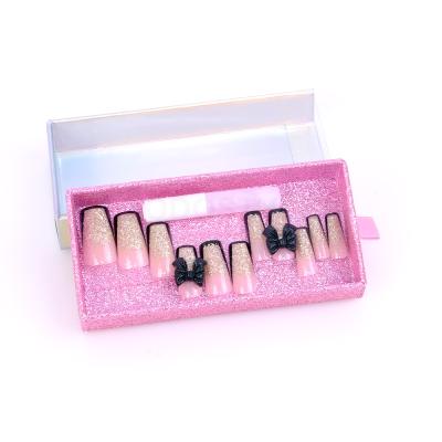 China White Marble French Press On Nails Super Removable Acrylic French Long Nails Press On Artificial Nails for sale