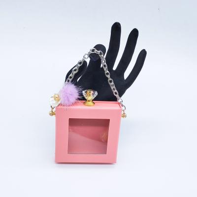 China 3d 5d 8d empty feather lash box mink eye lashes metal diamond chain pink luxury paper lashes boxes for sale