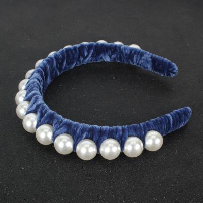 China New Pearl 13cm Women Girls Crystal Rhinestone Bezel Elegant Velvet Satin Headband Korea Fashion Jewelry for sale