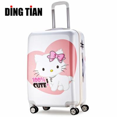 China Daily Outdoor Printed Trolley Suitcase 3pcs Set Shell Baggage Kitty Cat Designs Hard ABS PC Printed Travel Luggage for sale