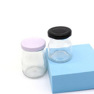 China Recyclable High Quality Small Pudding Bottle Yogurt Jelly Glass Bottle Pudding Jar Jam Jar With Lid for sale