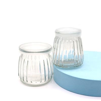 China Recyclable Vertical Striped Pudding Bottle Mini Glass Jam Jar Yogurt Pudding Bottle Jelly Jar for sale