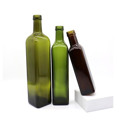 China 250ml Recyclable 500ml 750ml Olive Oil Bottle Square Green Olive Oil Bottle Glass Bottle Olive Oil for sale