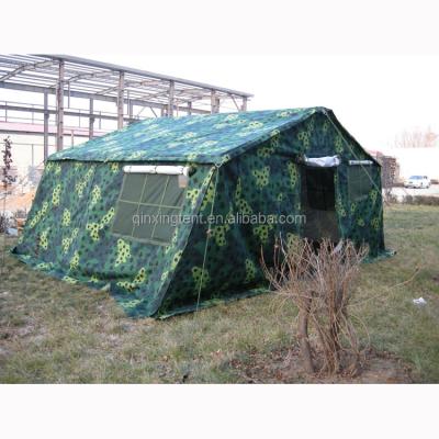 China Custom Printed Army Canvas Canopy Tent Double Layers Camping Tent Straight Tying Type Manufacturer for sale