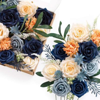 China Indor Wedding Decoration Artificial Flowers Luxury Navy Blue Classic Box Set For DIY Bouquets Centerpieces for sale