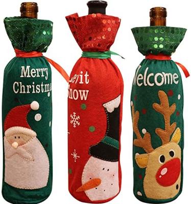 China Thermal Clause Champagne Decoration Cover Bags Christmas Wine Bottle Cover Gift Wrap Bag Holiday Table Decor Santa Clause Bag 3PCS for sale