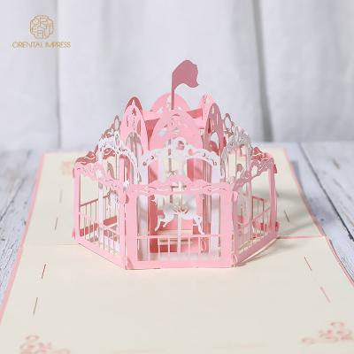 China Universal Fancy 3D Pop Up Carousel Greeting Card With Envelope for sale