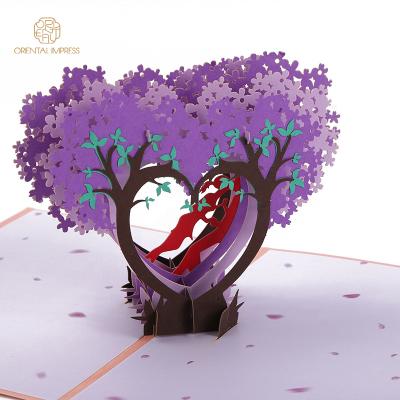 China Universal Romantic Heart Shaped 3D Flower Tree Pop Up Valentines Cards For Couples for sale