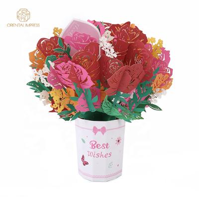 China Universal Oversized Handmade 3D Pop Up Roses Greeting Card Valentine's Day Card for sale